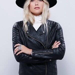 Free People Black Vegan Leather Moto Jacket